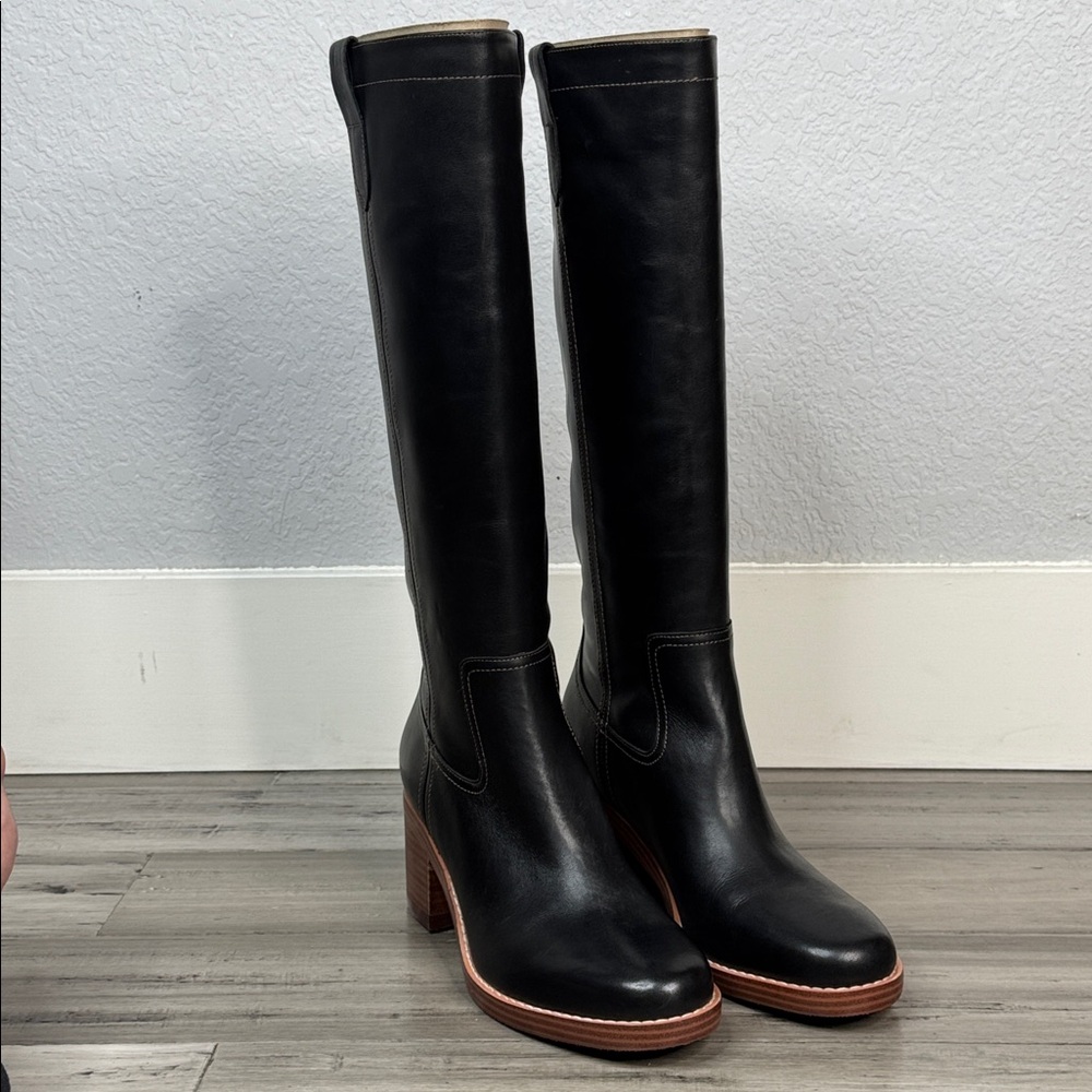 NINE WEST HECEE BLACK LEATHER KNEE-HIGH BOOTS VINTAGE CAMPUS STYLE **NIB** - Picture 2 of 16